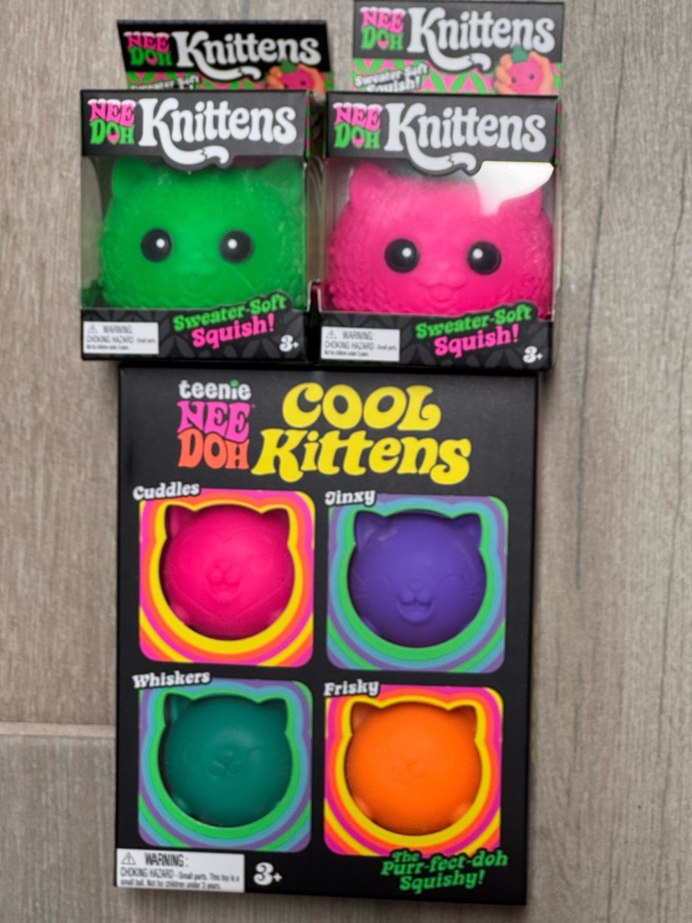 Pink & Green NeeDoh Knitten & Teenie Cool Kittens